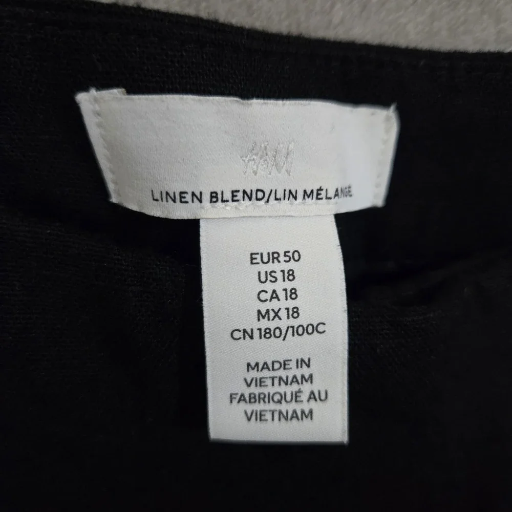 H&M Linen Blend Wide Leg‎ Cropped Pants Womens 18 Black Minimalist Lagenlook